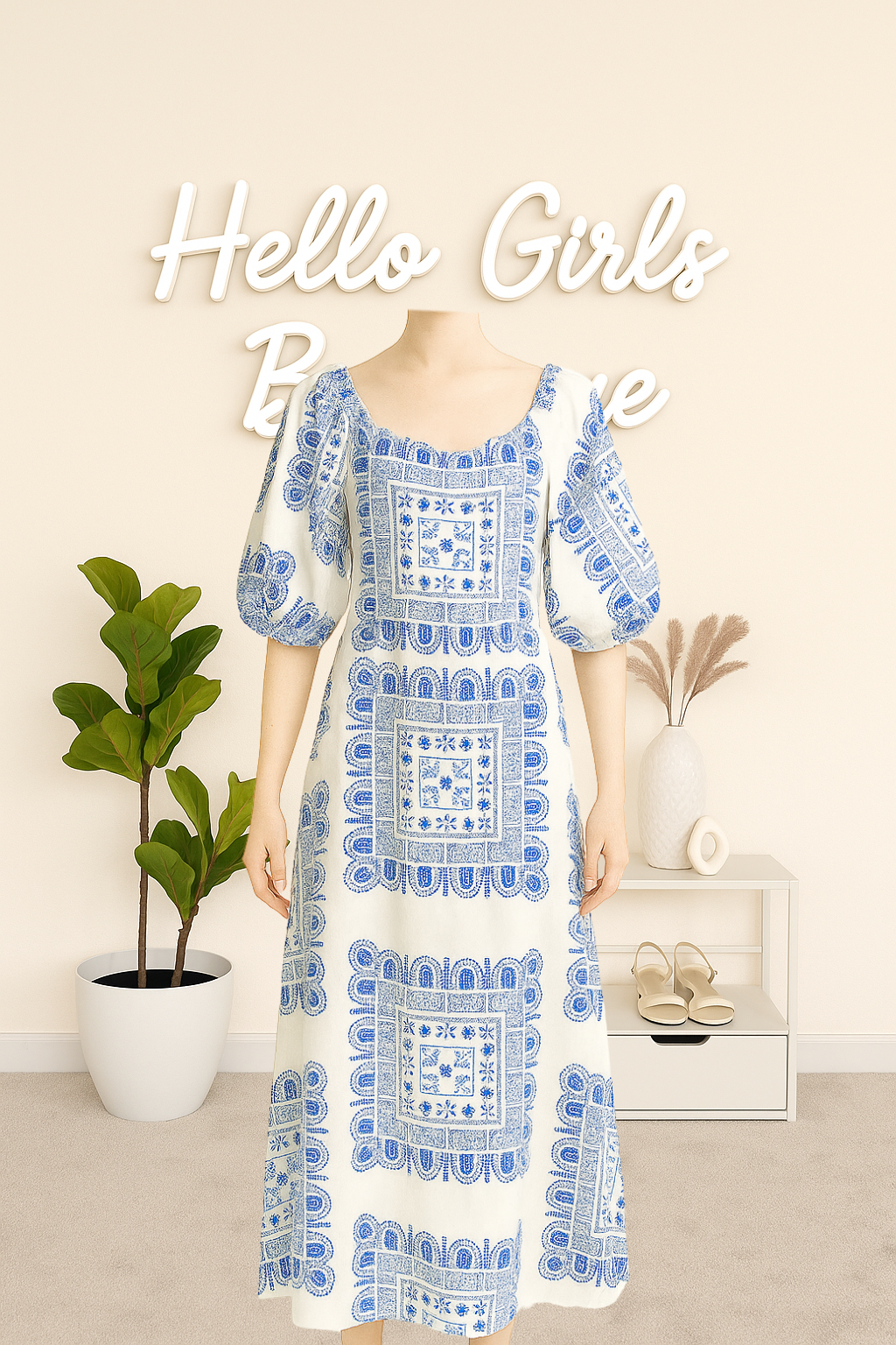 Santorini-Inspired Blue Tile Maxi Dress