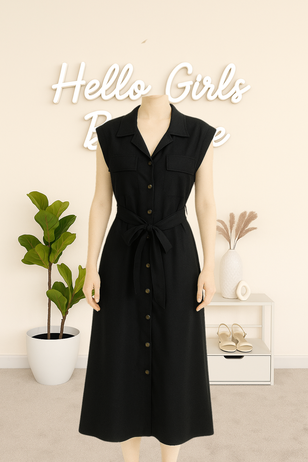 Women's Sleeveless Collared Button Down Midi Dress