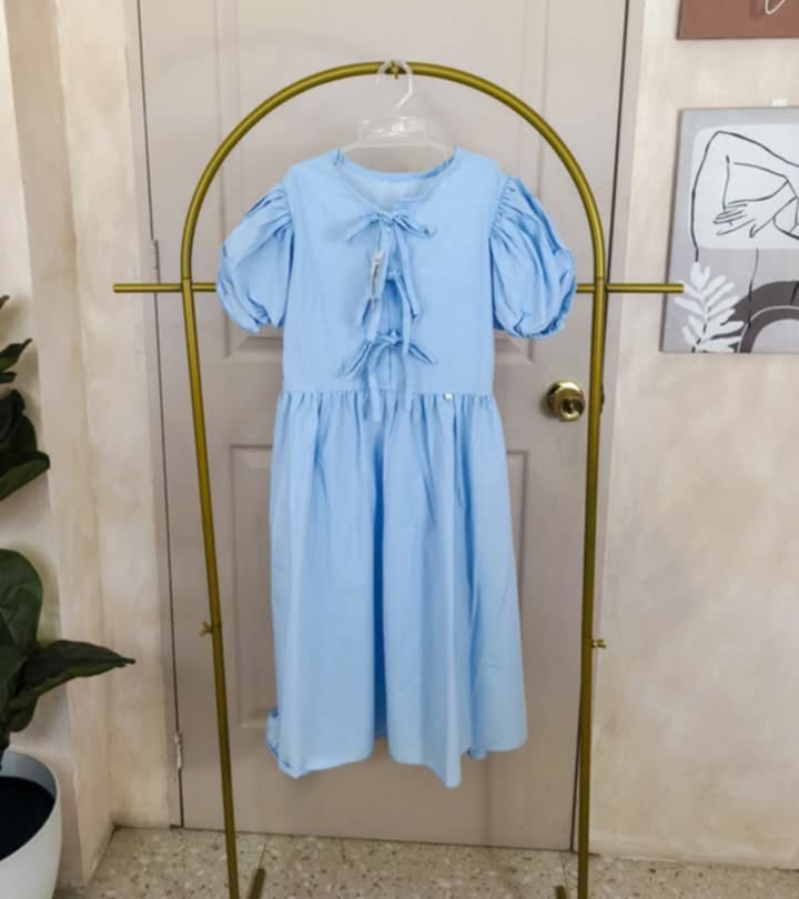 Girls’ Puff Sleeve Bow-Tie Dress
