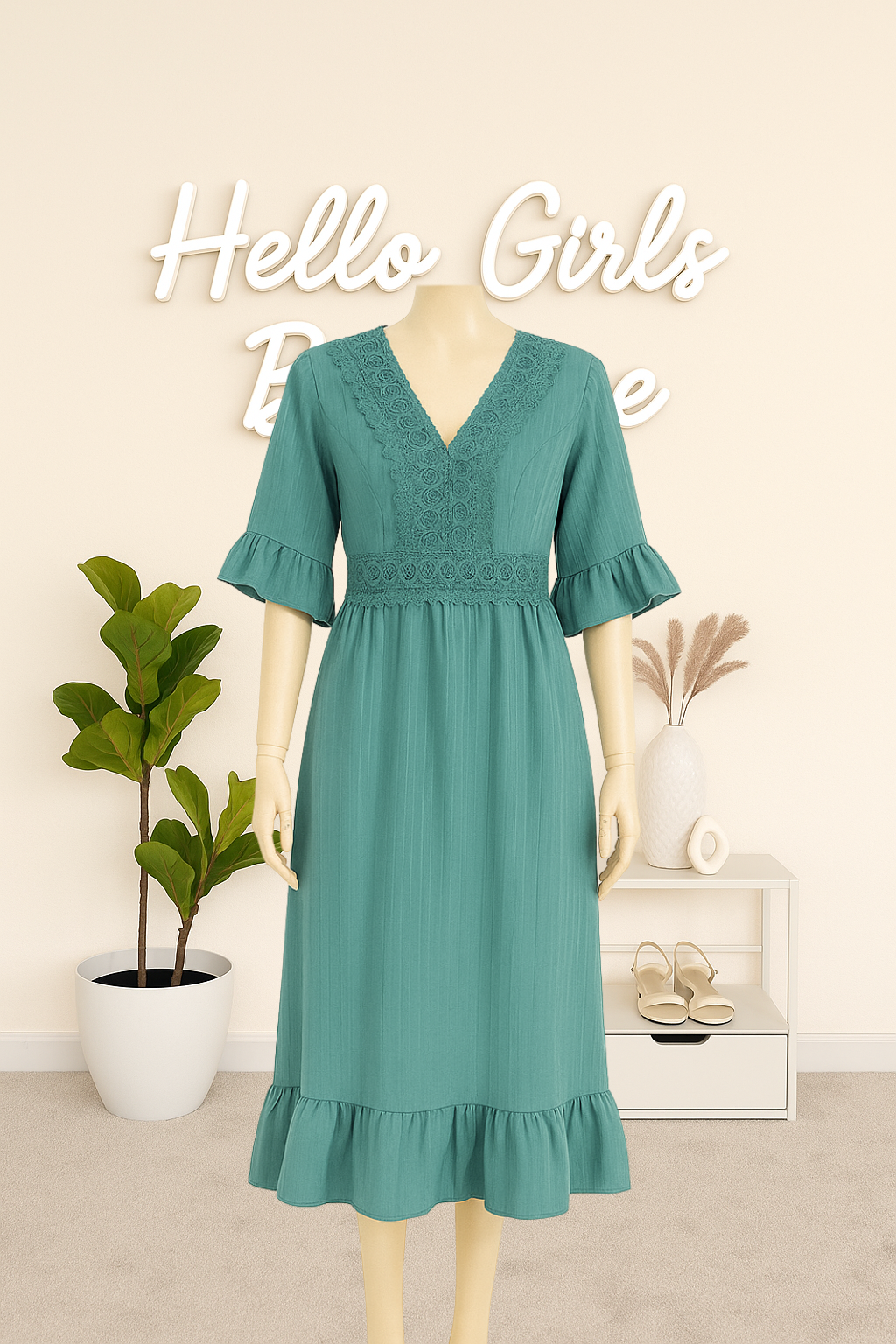 Women's Boho Lace Trim Midi Dress