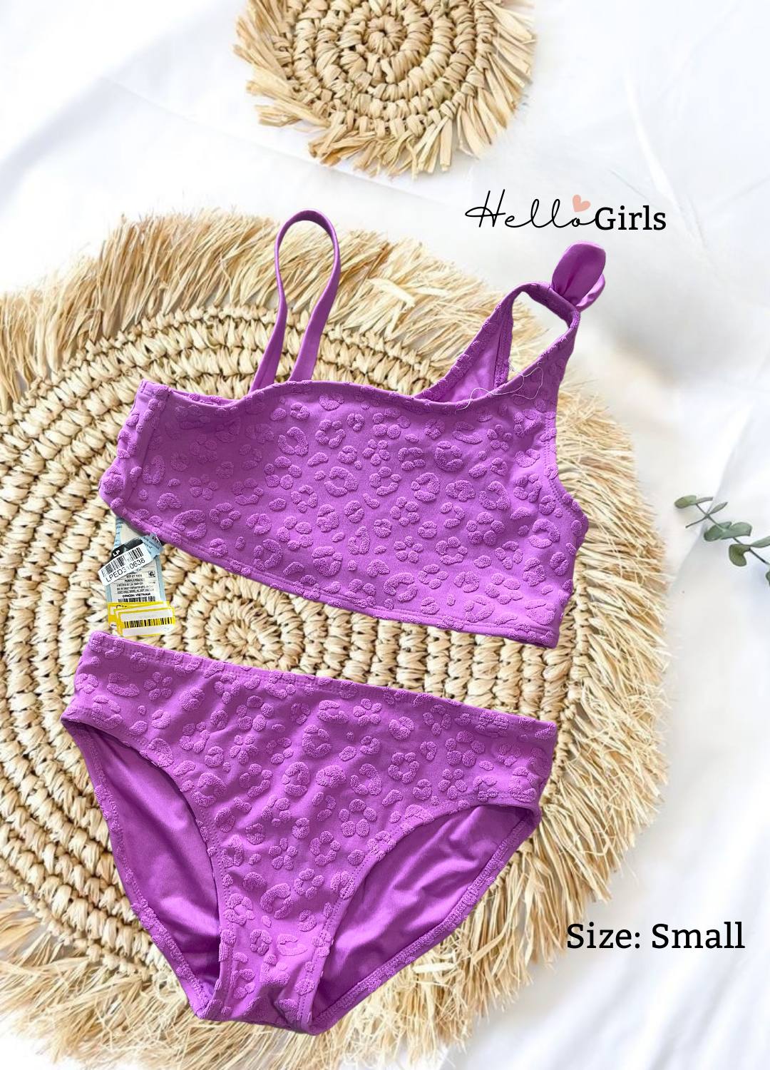 Girls' Textured One-Shoulder Bikini – Purple Leopard Print Two-Piece Swimsui