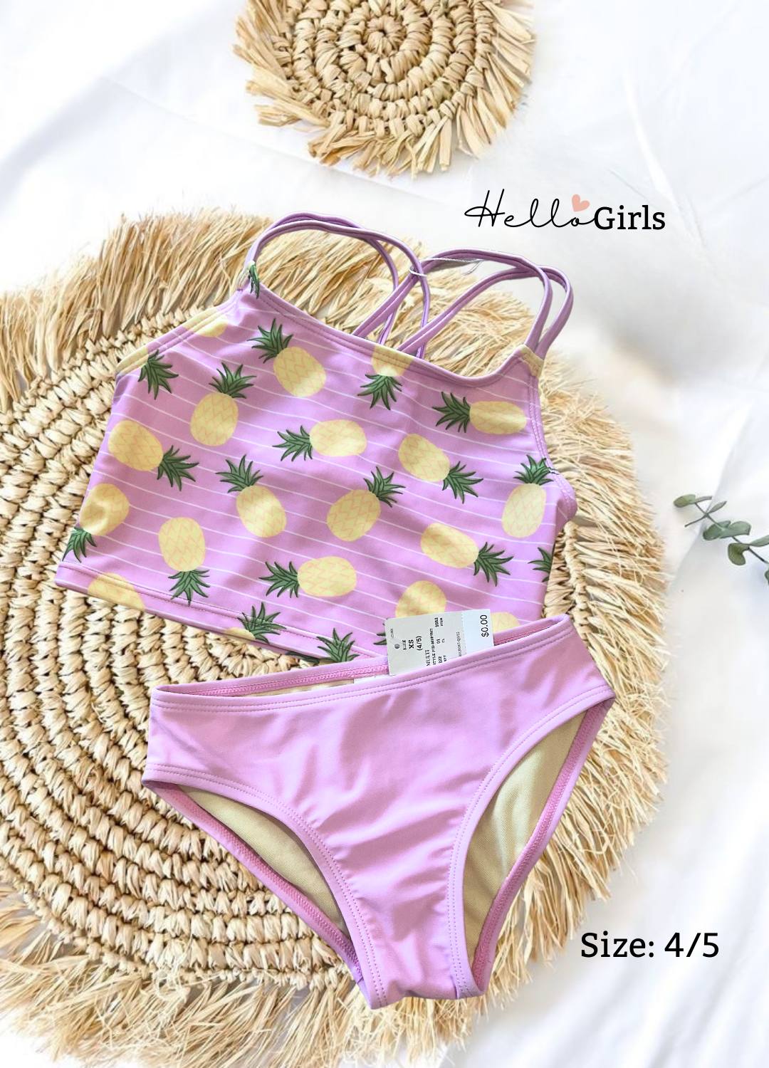 Girls' Pineapple Print Two-Piece Swimsuit – Lilac Crop Bikini Set