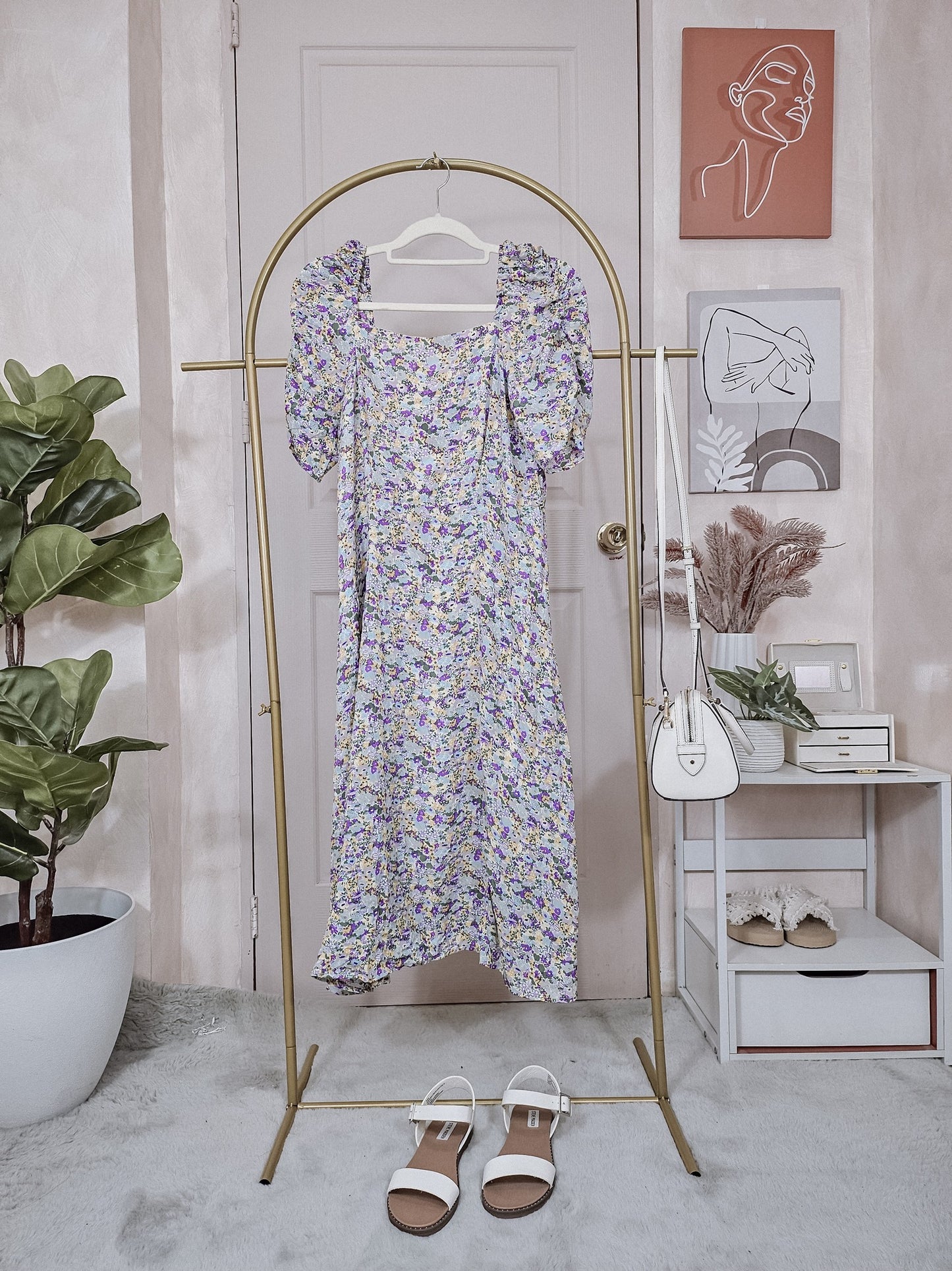 Floral Puff Sleeve Midi Dress