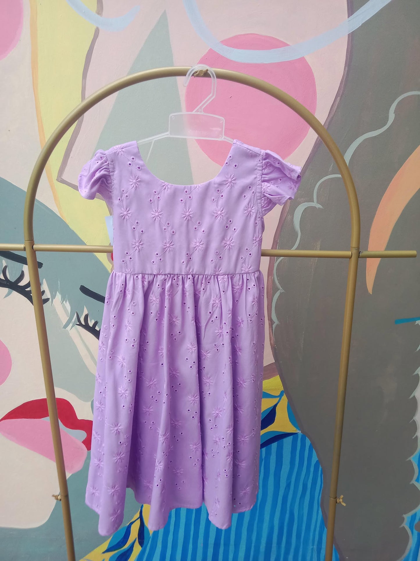 Girls’ Eyelet Floral Puff Sleeve Dress with Ruffled Collar