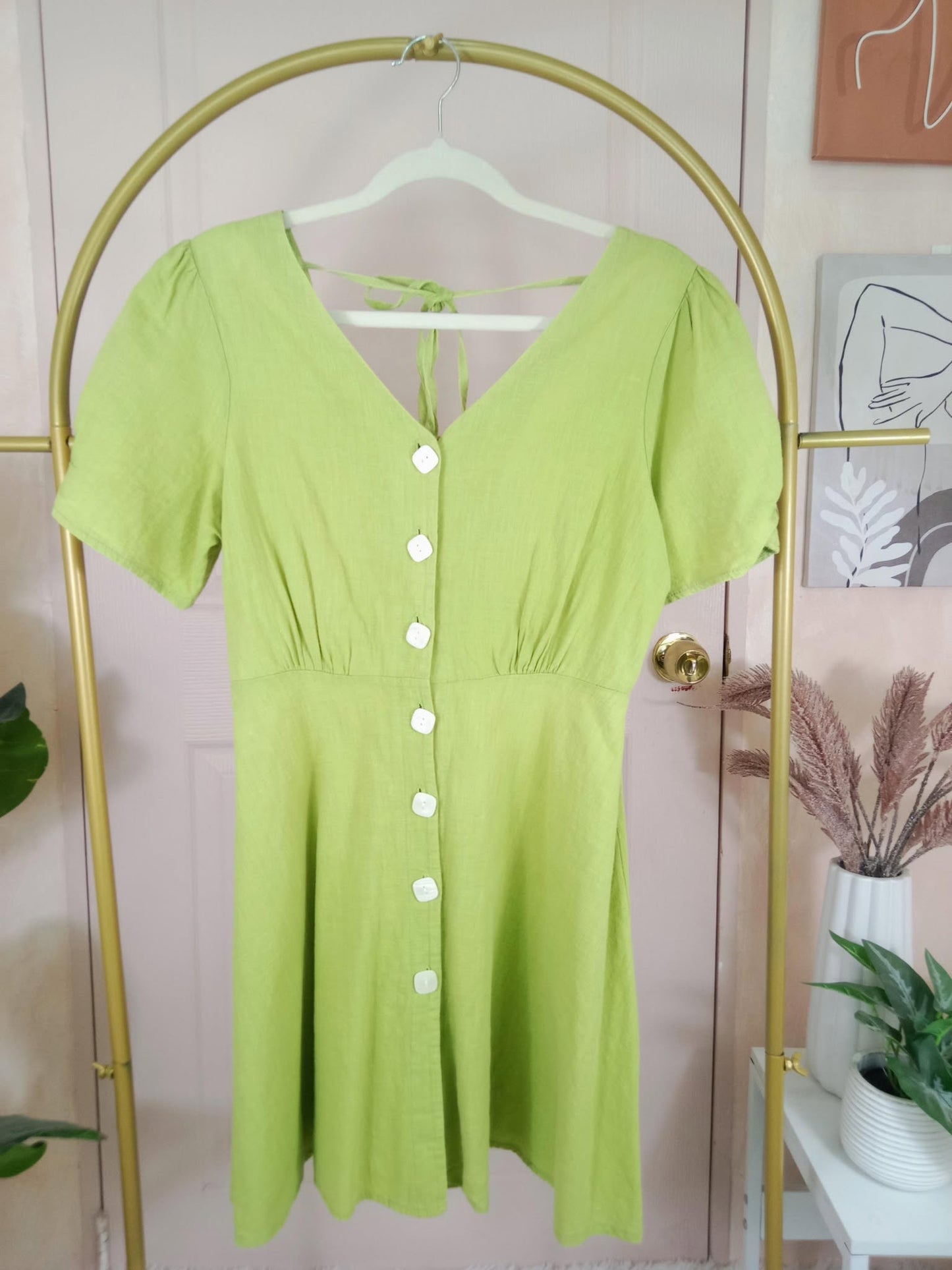 Lime Green Button-Front Mini Dress