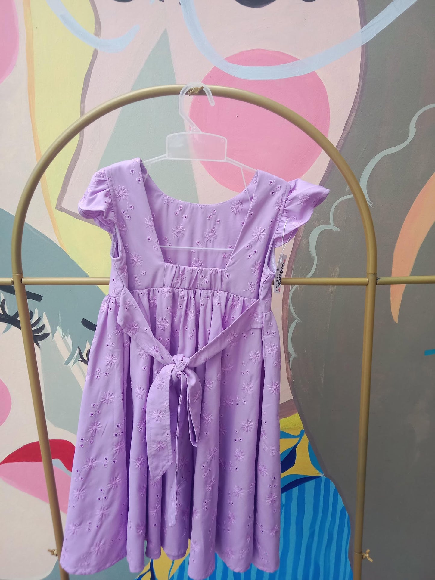 Girls’ Eyelet Floral Puff Sleeve Dress with Ruffled Collar