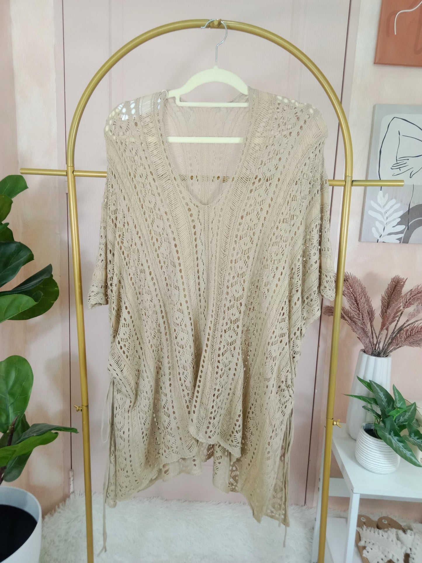 Boho Knit Open-Front Kimono Cardigan Cover-Up