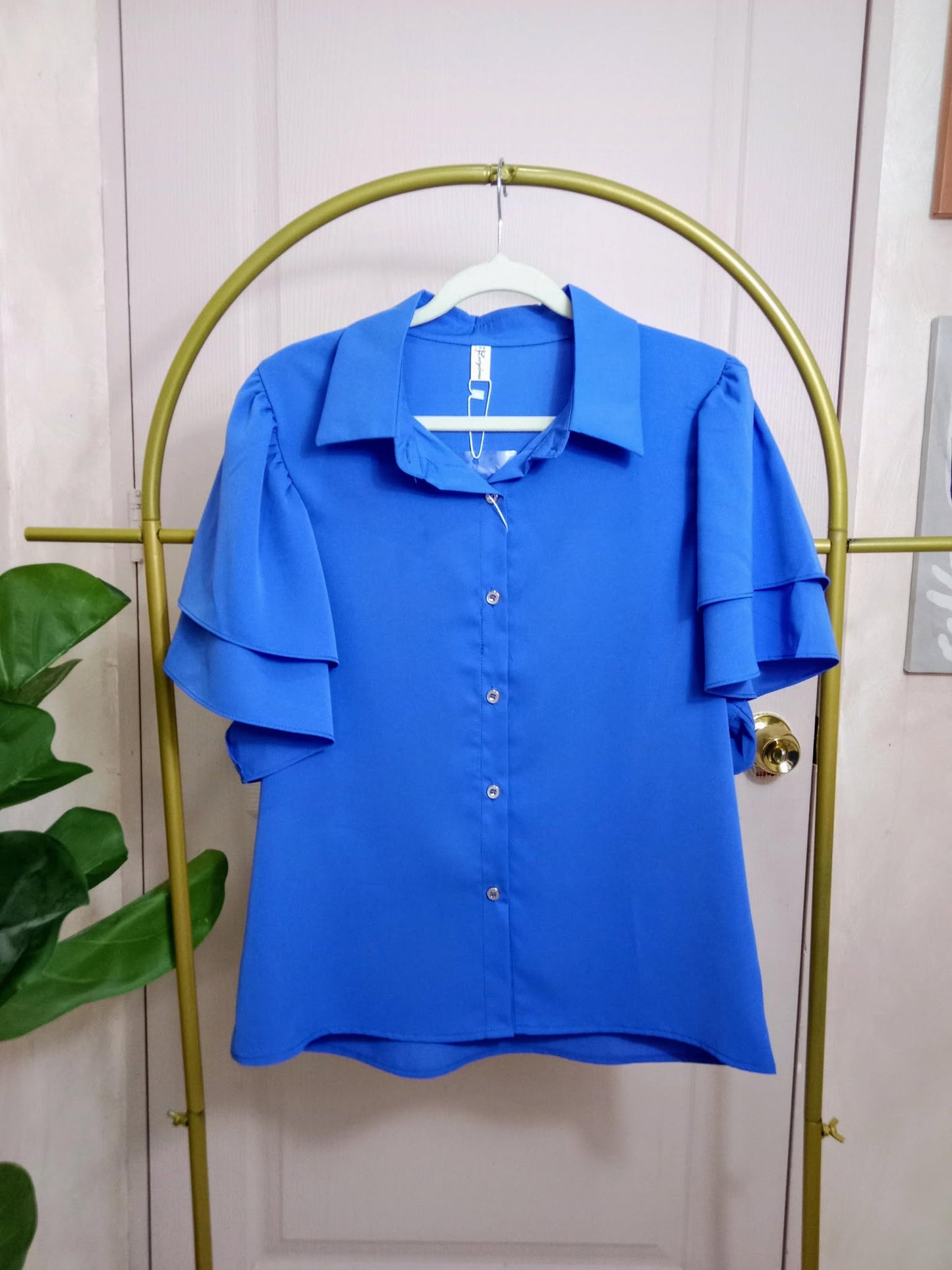 Women's Ruffle Sleeve Button-Down Blouse