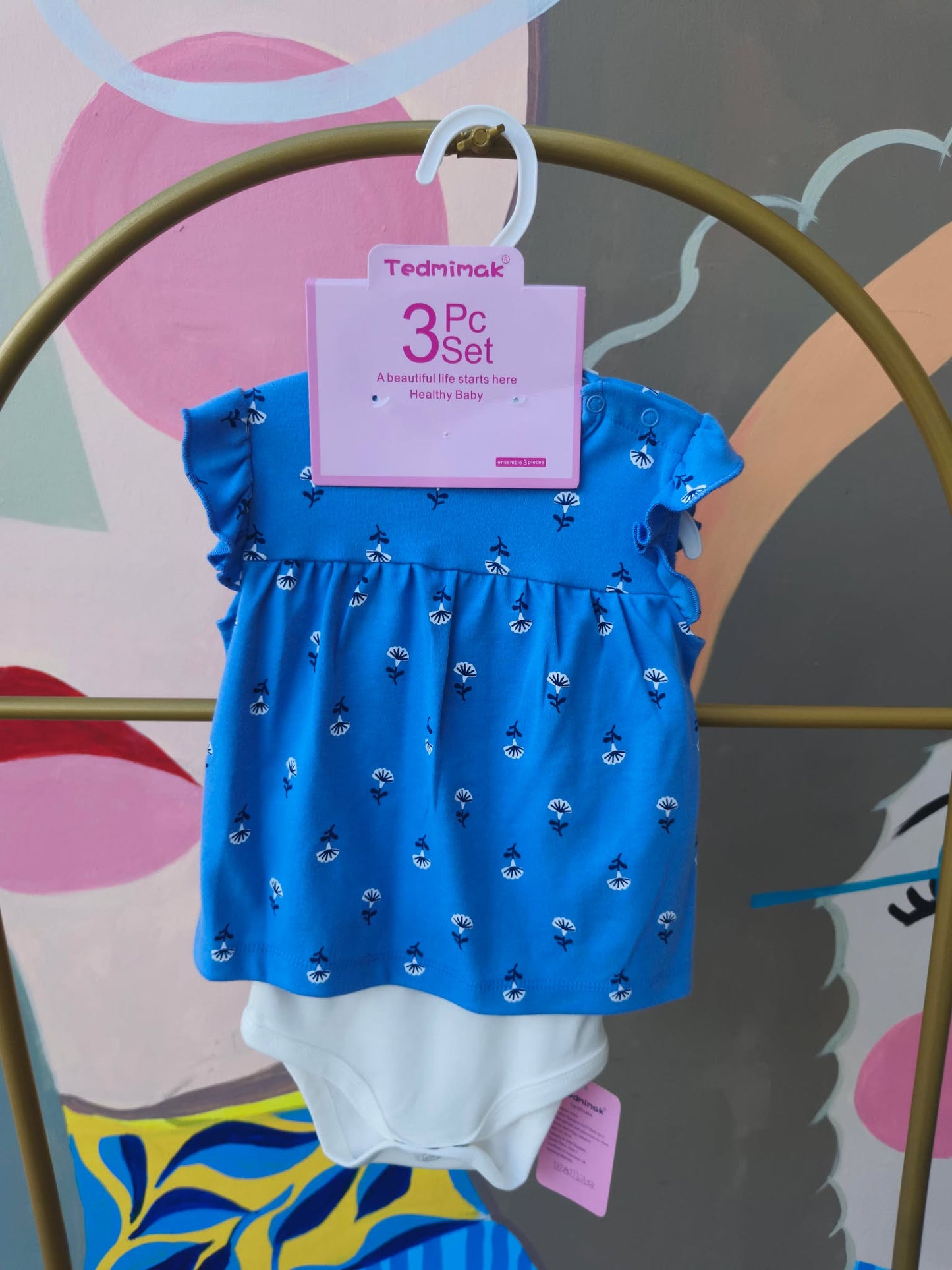 Tedmimak 3-Piece Baby Girl Set – Ruffle Sleeveless Dress Top, Bodysuit