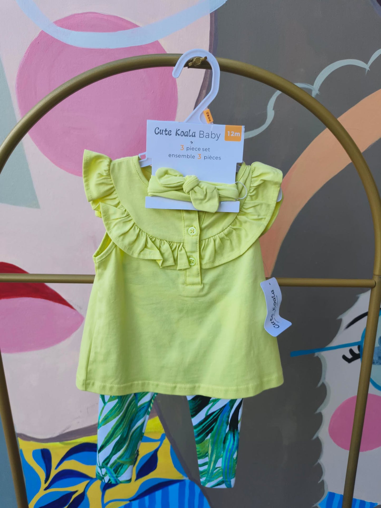 Cute Koala Baby 3-Piece Ruffle Top, Floral Leggings & Headband Set