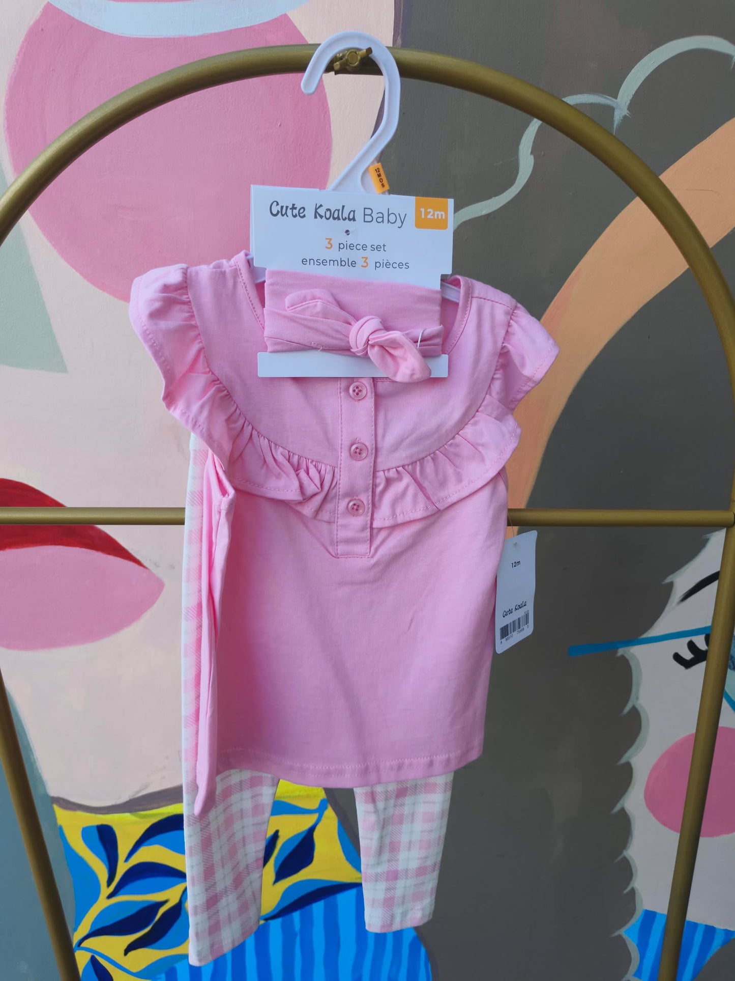 Cute Koala Baby 3-Piece Ruffle Top, Floral Leggings & Headband Set