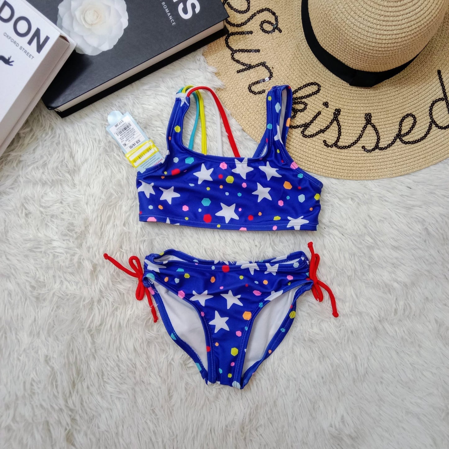 Girls Star & Polka Dot Bikini Set with Side Tie Bottoms