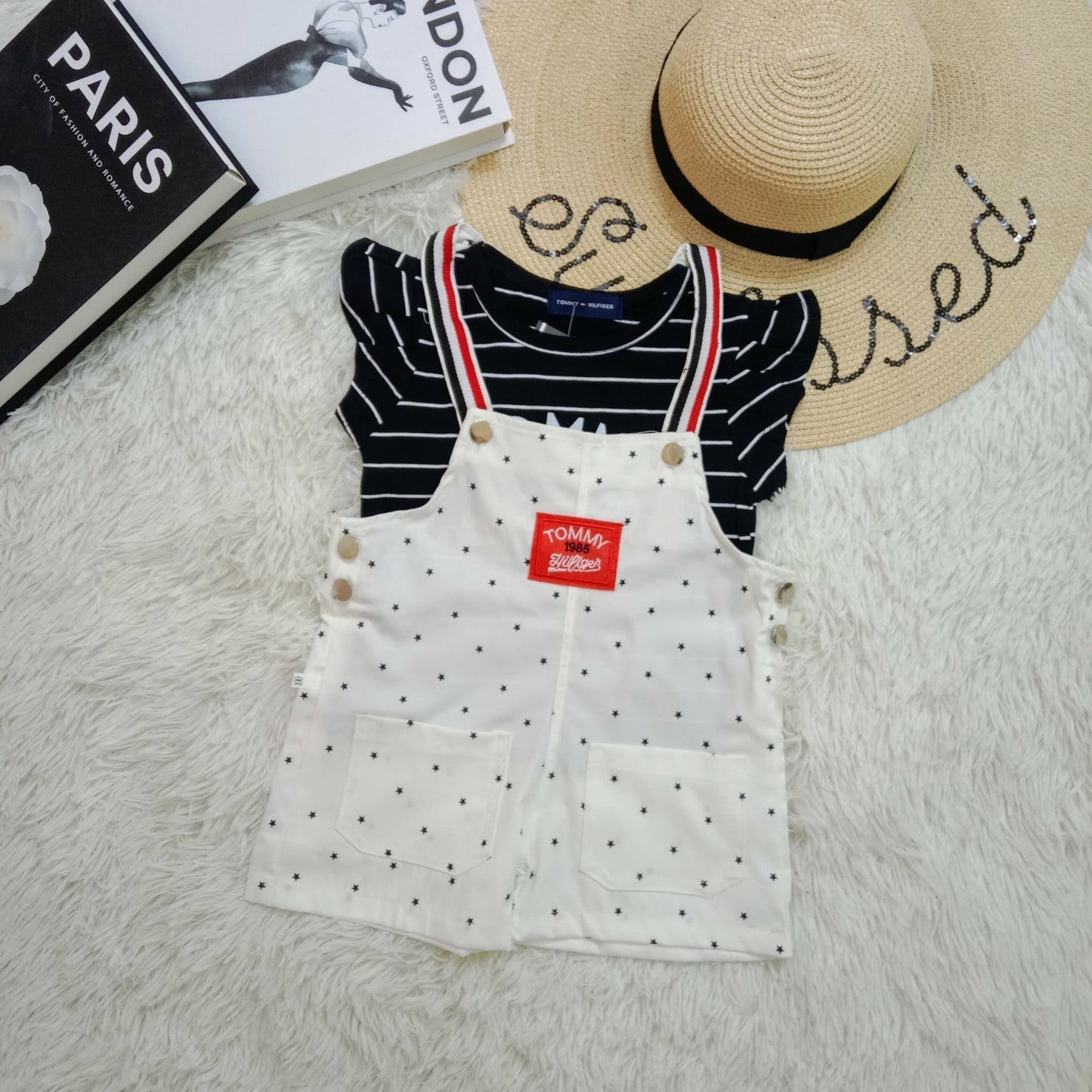 Tommy Striped Tee & Star Dungaree Set for Girls