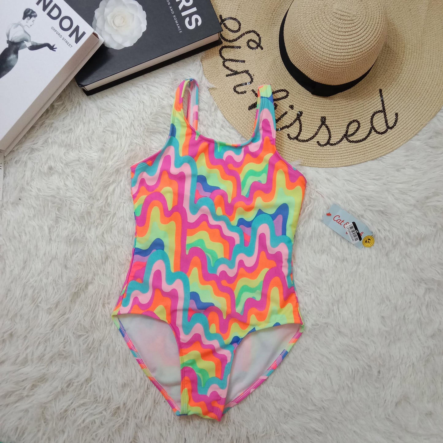 Girls Vibrant Wavy Print One-Piece Swimsuit