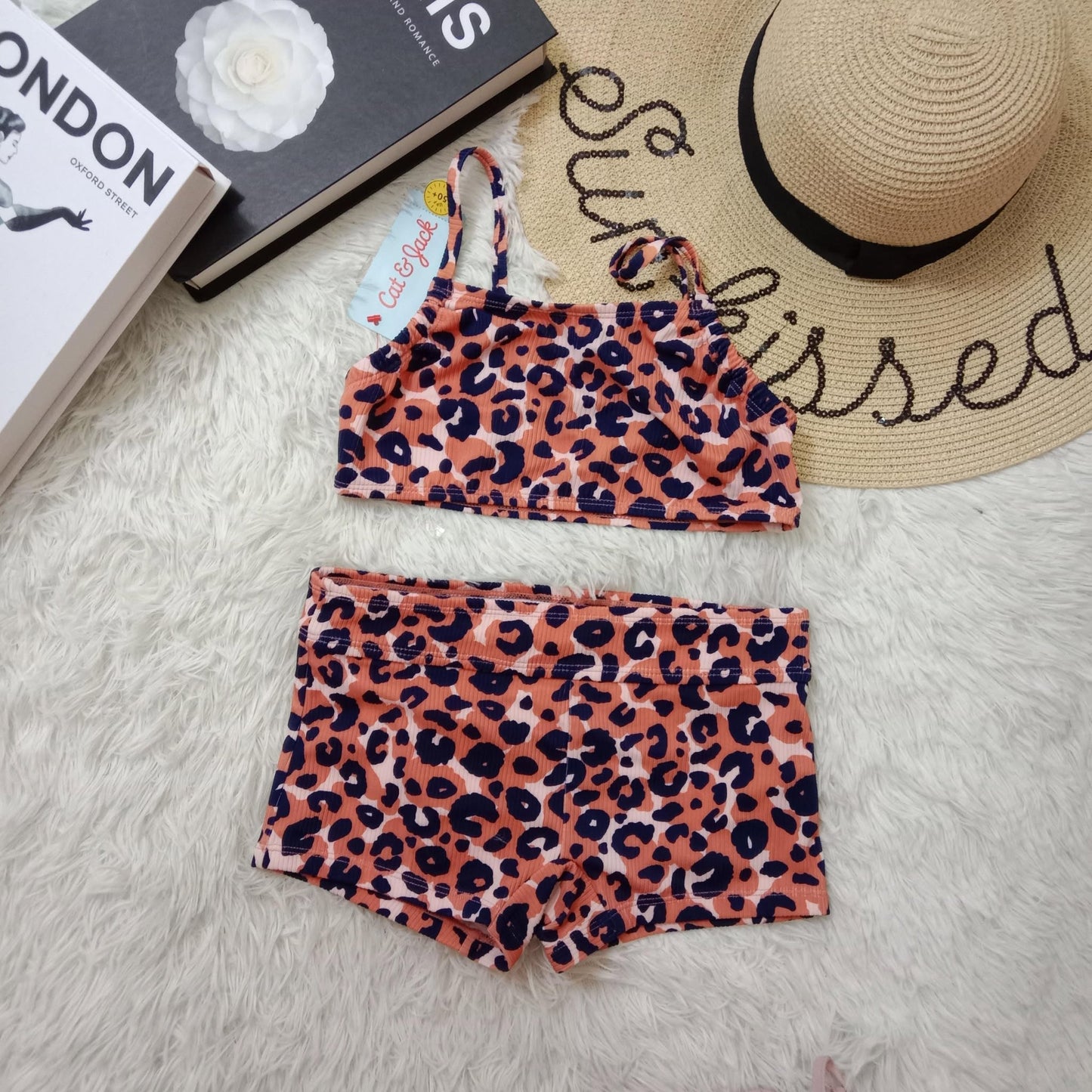 Girls’ Leopard Print Swim Set – Tank Bikini with Boyshort Bottoms