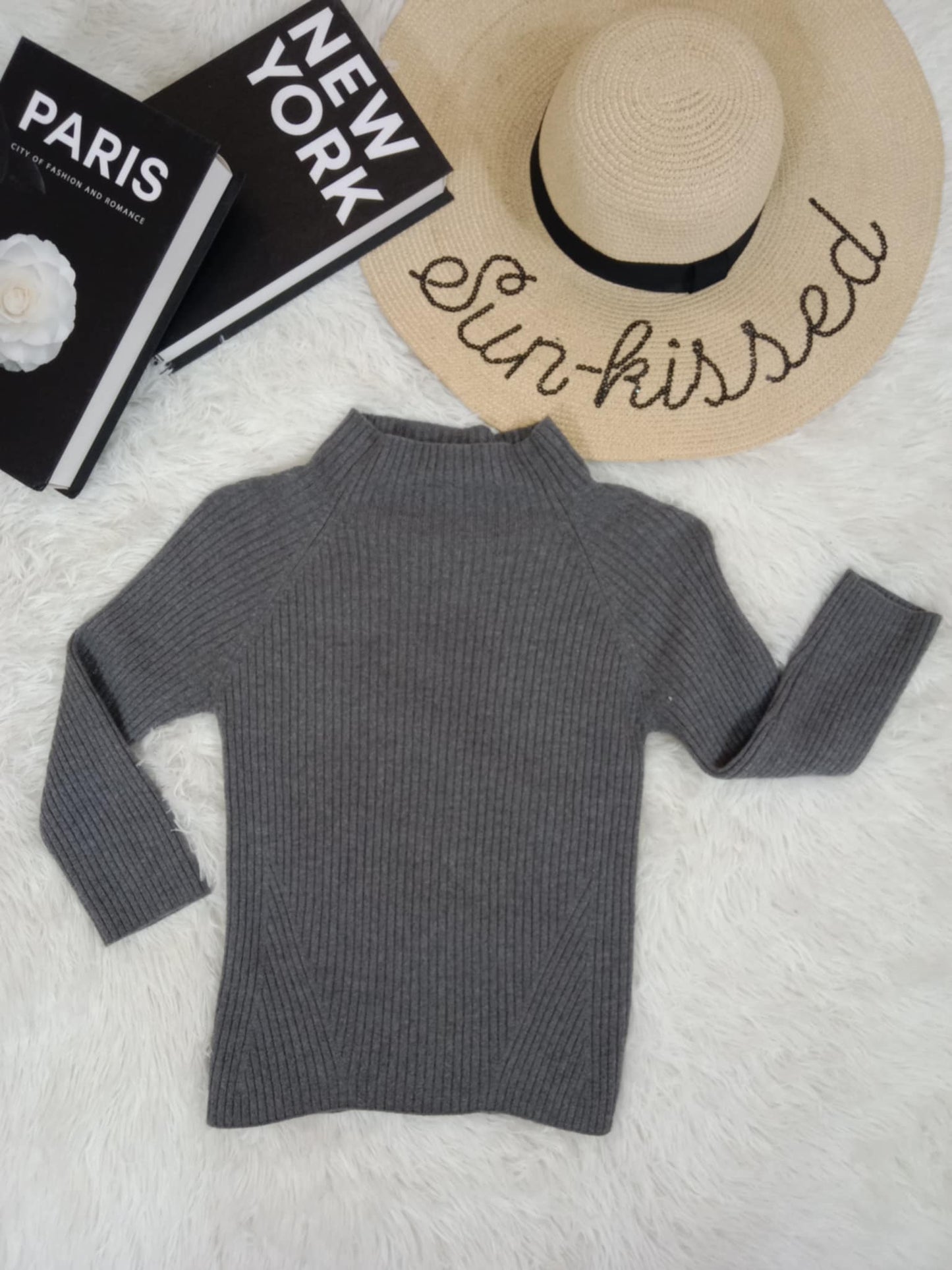 Ribbed Mock Neck Knit Sweater – Long Sleeve Fitted Pullover