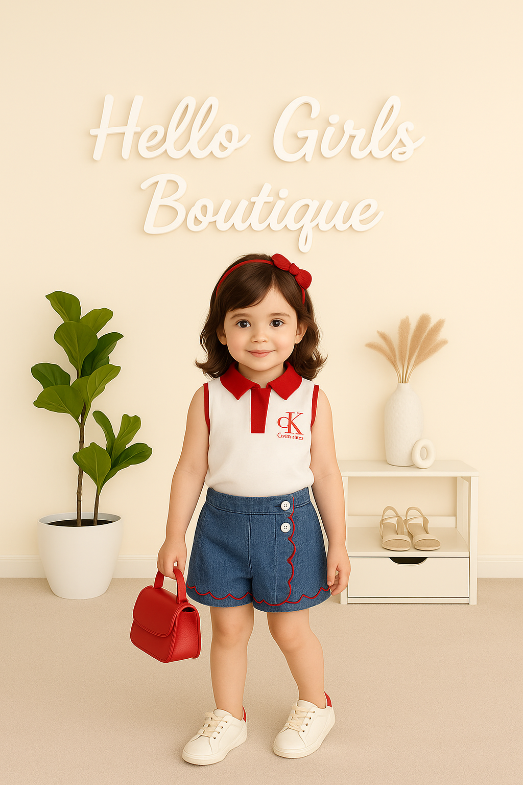 Calvin-Klein Sleeveless Polo & Denim Skort Set for Girls