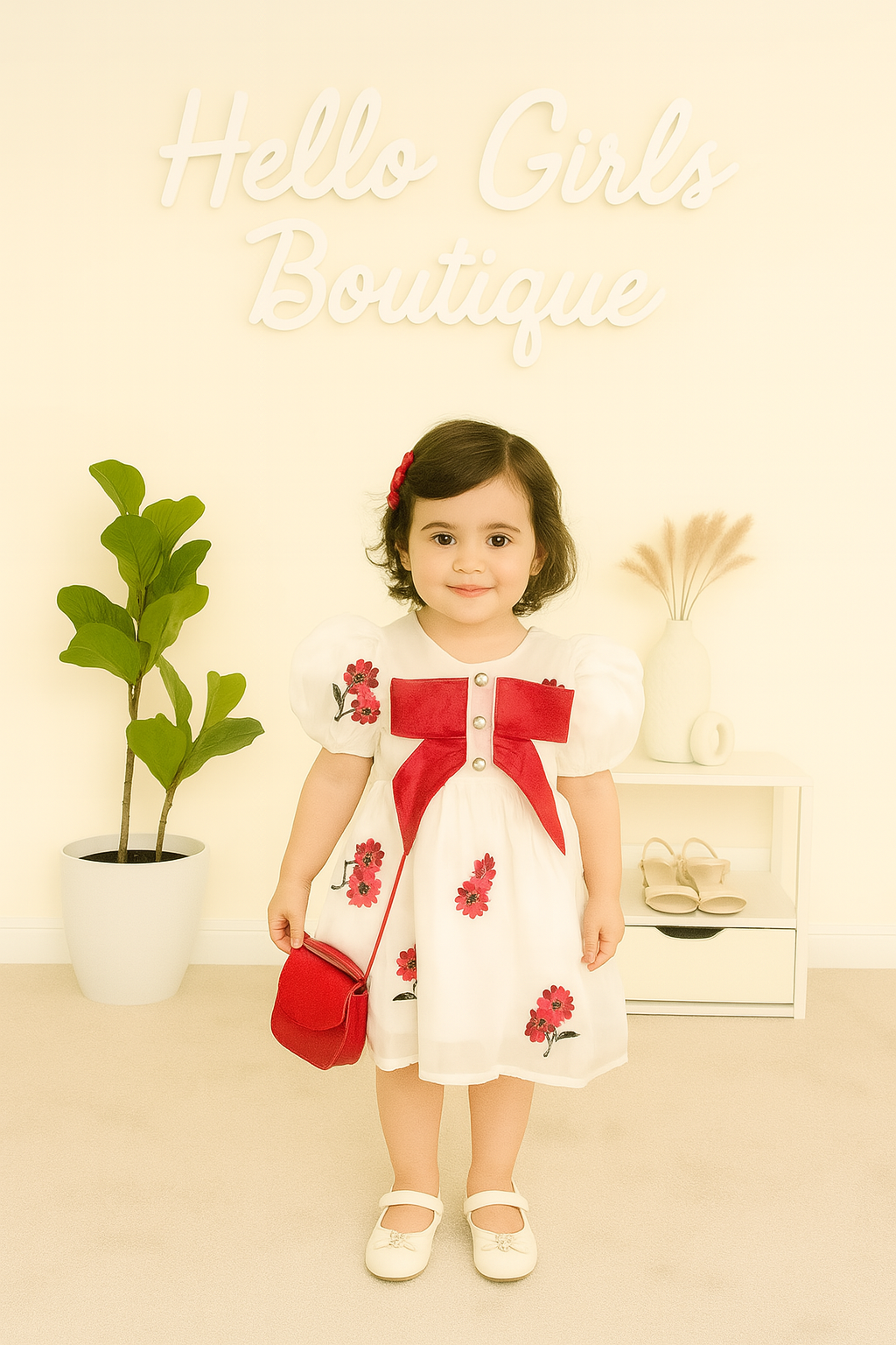 Baby Girl Organza Dress with Puff Sleeves and Big Bow
