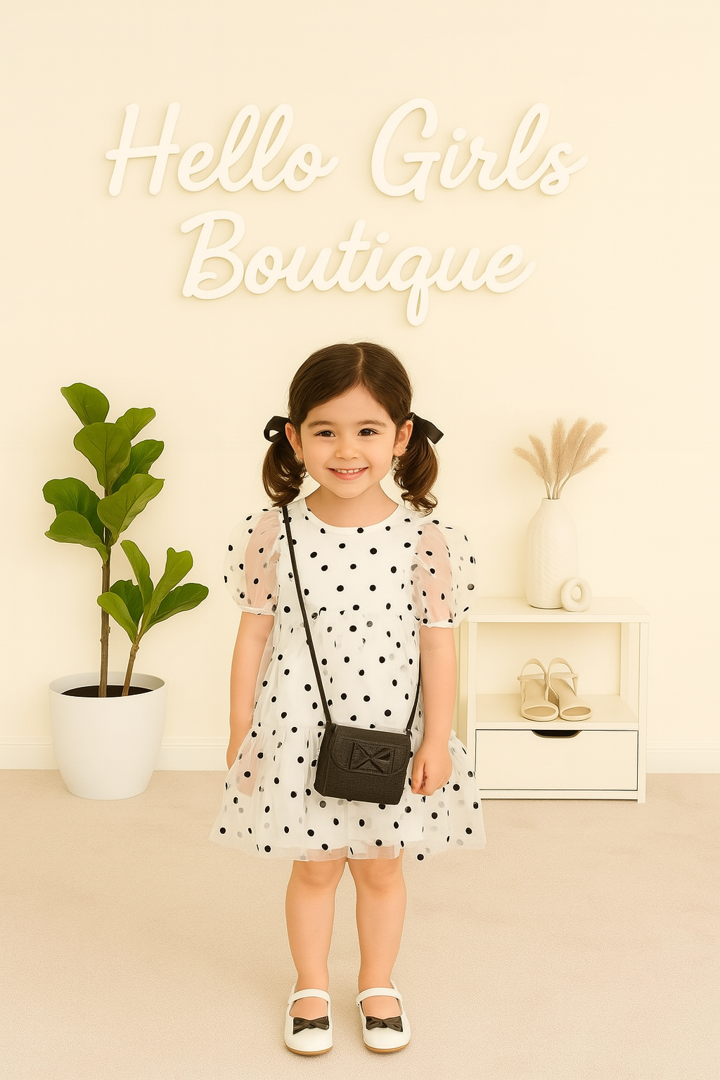 Baby Girl Puff Sleeve Tulle Dress with Heart Details