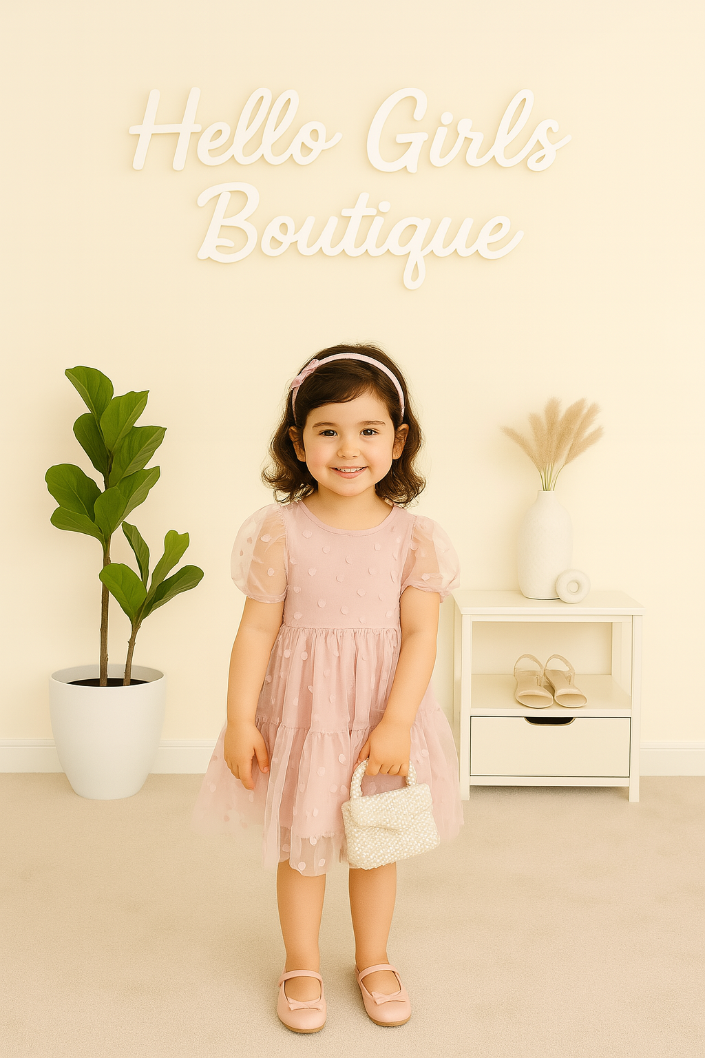 Baby Girl Puff Sleeve Tulle Dress with Heart Details