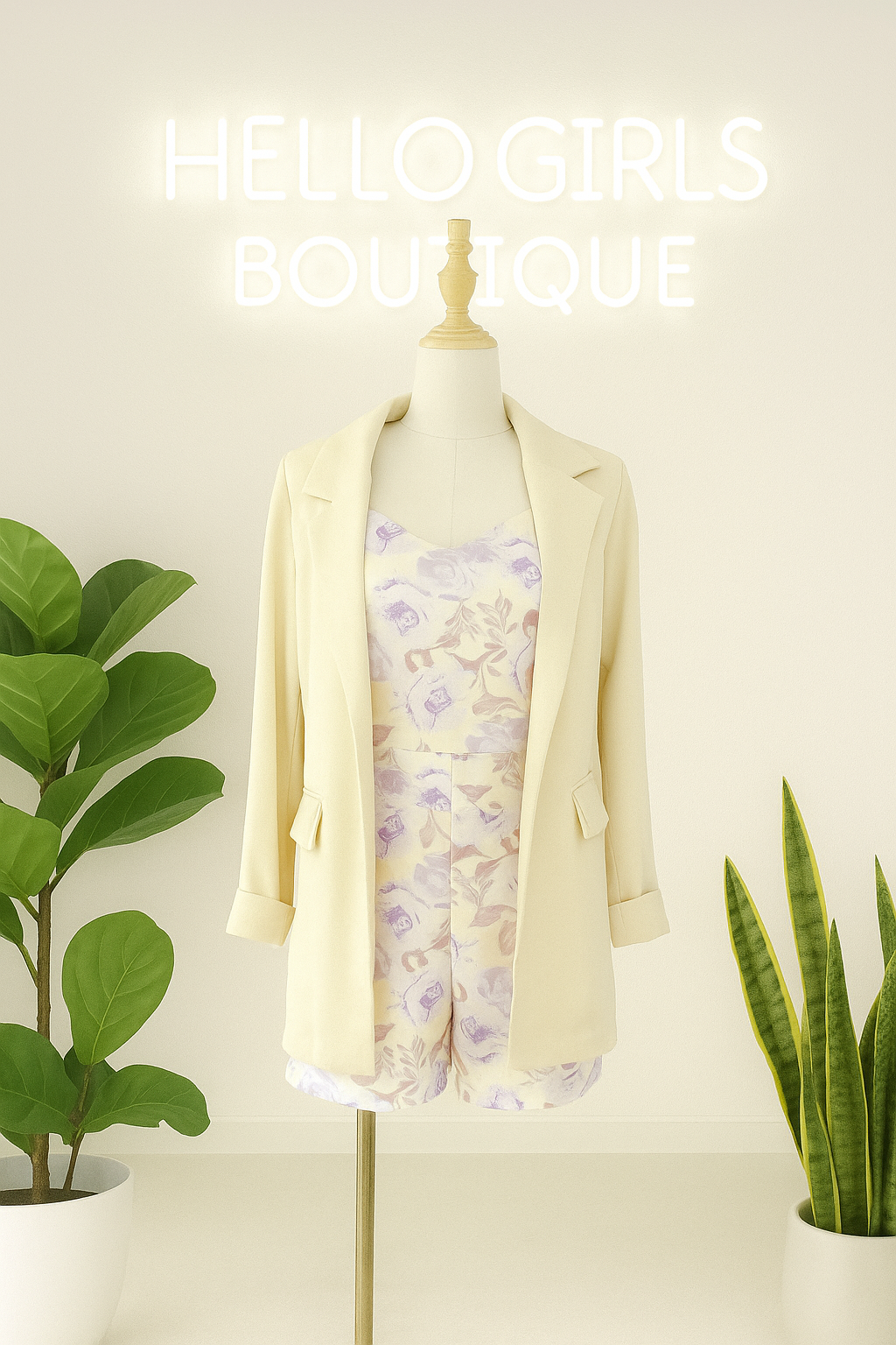 Chic Three-Piece Floral Set with Blazer