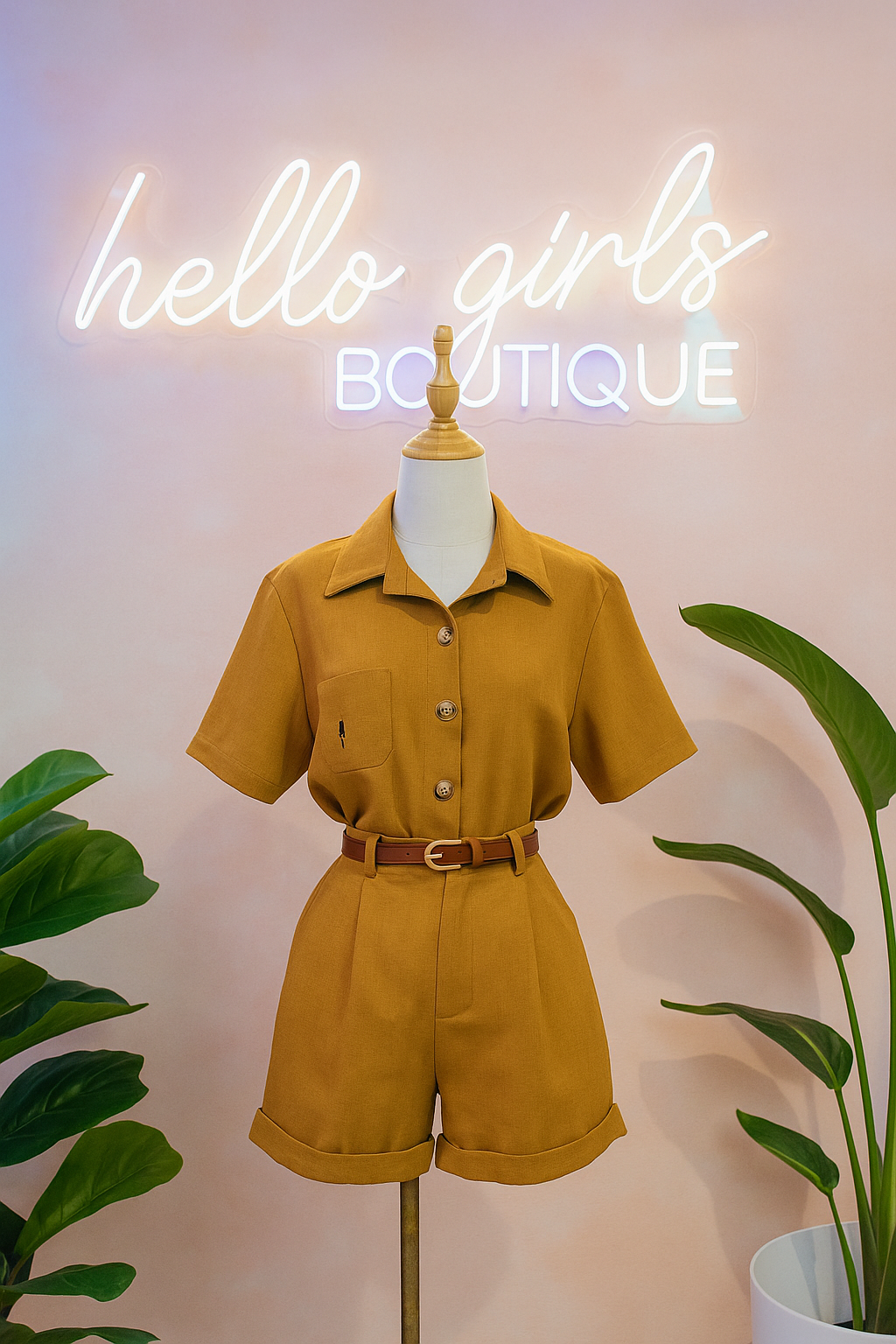 Collared Button-Down Top and Cuffed Shorts Set