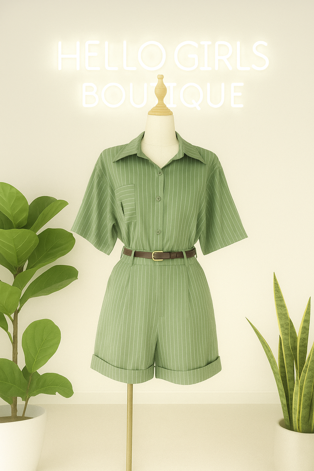 Striped Collared Top and Shorts Co-ord Set