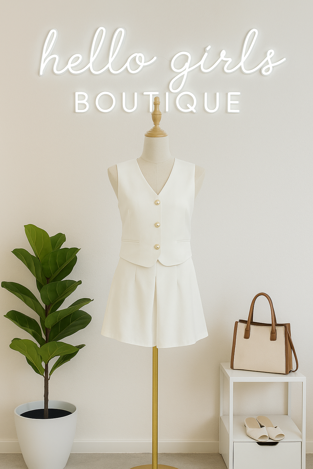 Sleeveless Button Vest & Skirt Co-Ord Set