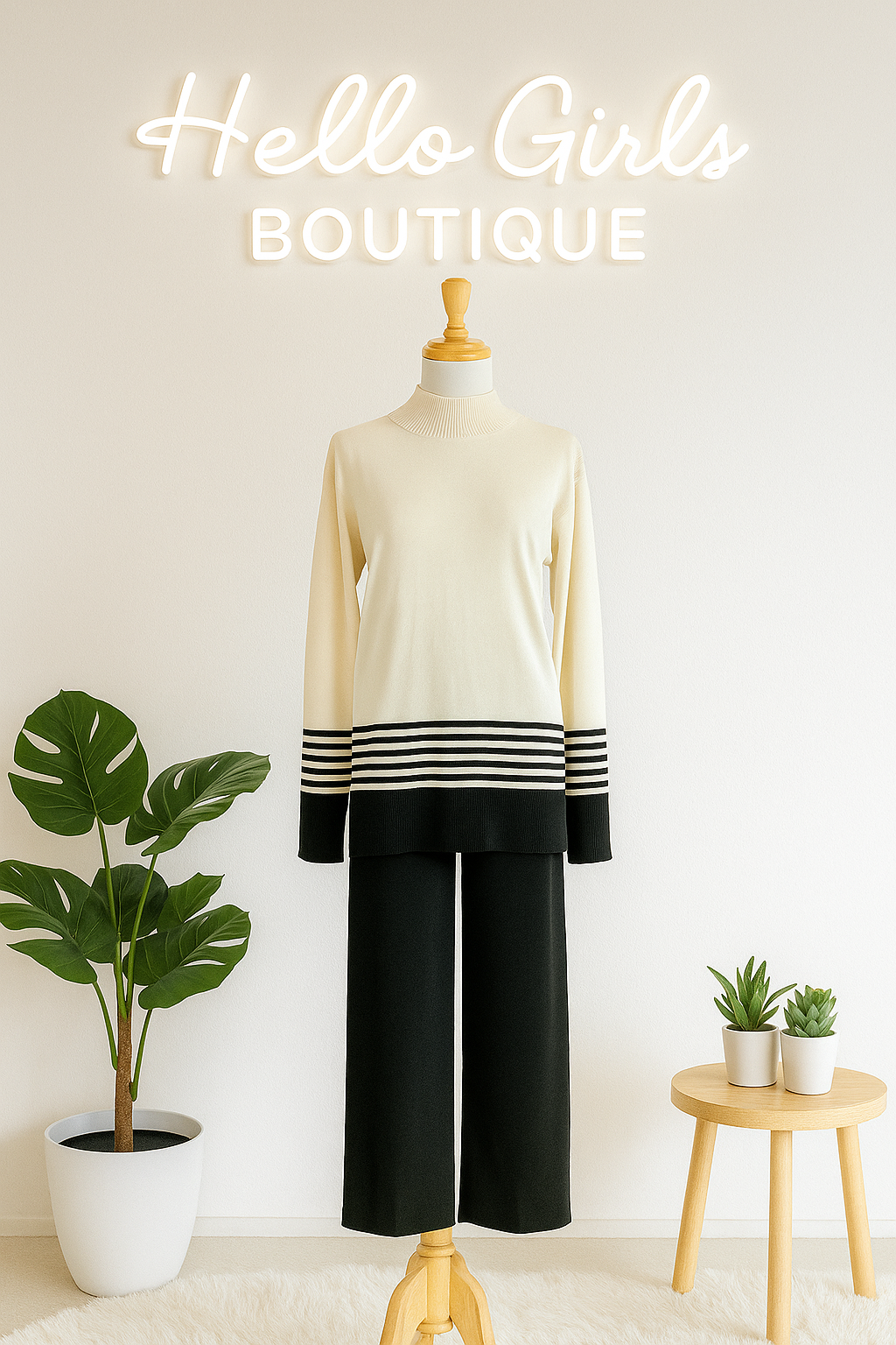 Chic Striped Knit Top and Wide-Leg Pants Set for Women
