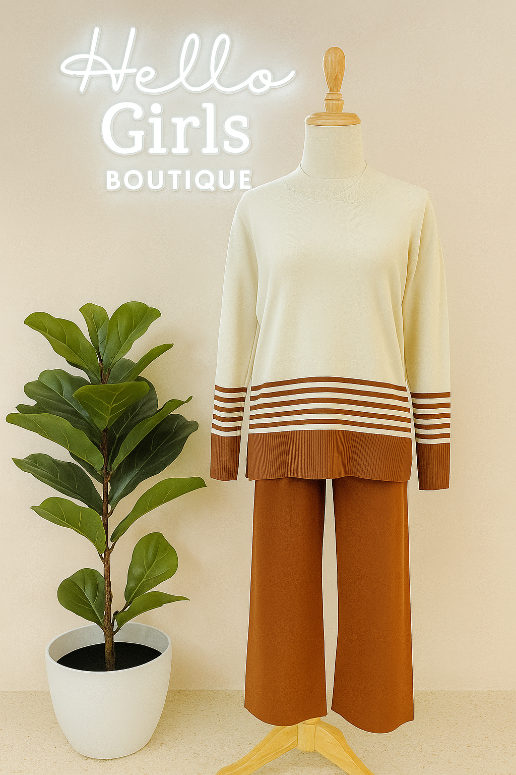 Chic Striped Knit Top and Wide-Leg Pants Set for Women