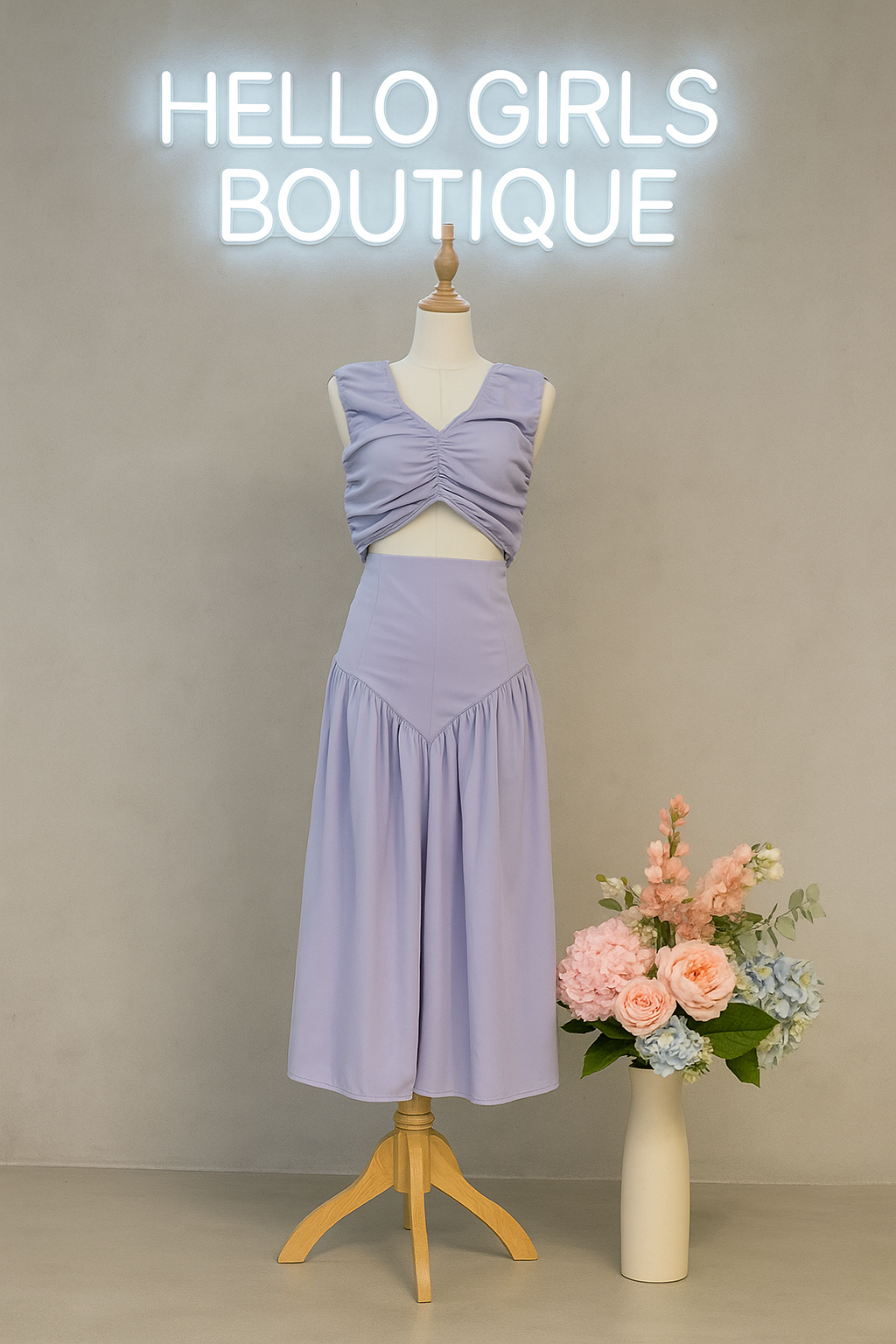 Ruched Crop Top and High-Waist Skirt Set