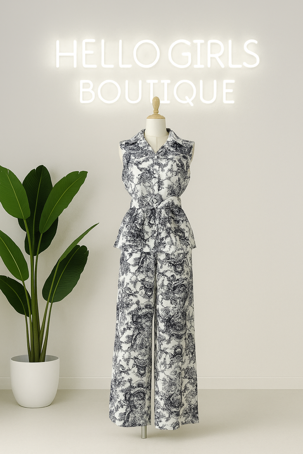 Elegant Toile de Jouy Sleeveless Jumpsuit with Belt