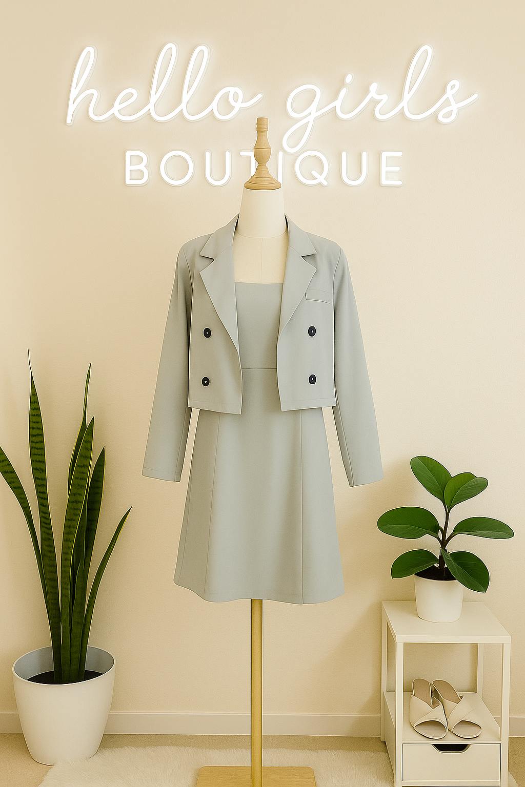 Sleeveless Dress with Long Sleeve Blazer