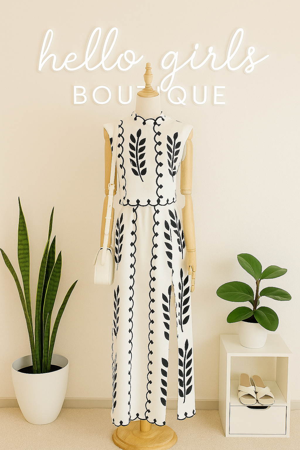 Elegant Monochrome Paisley Print Terno with High-Slit Maxi Skirt