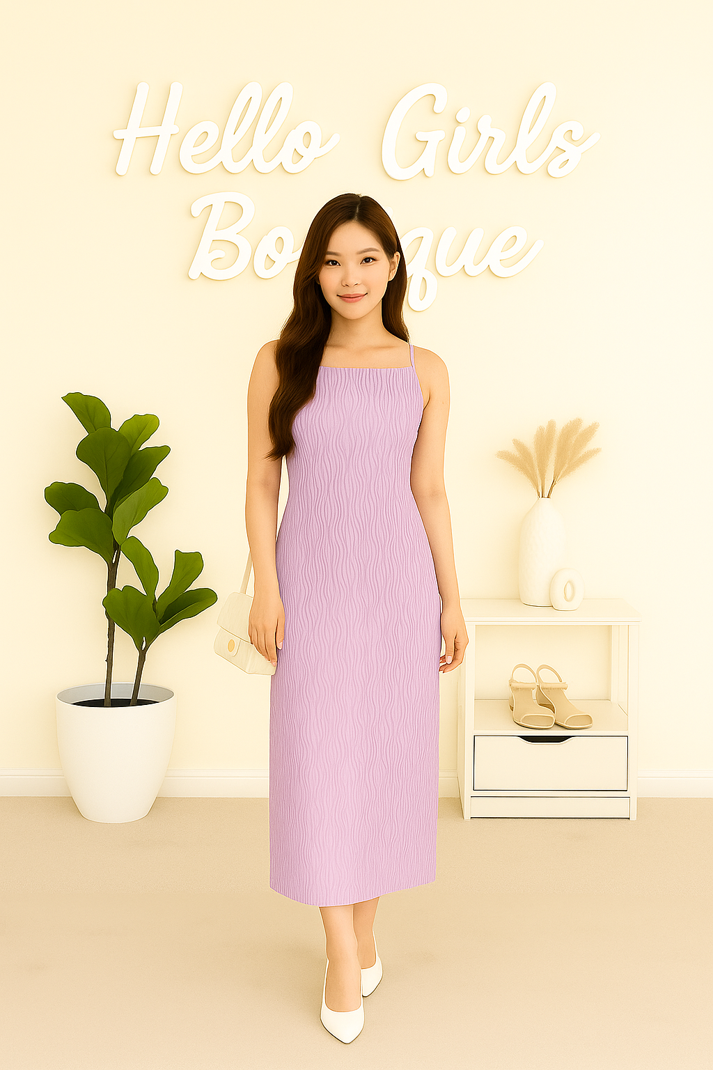 Textured Sleeveless Midi Dress – Wavy Pattern Bodycon Fit