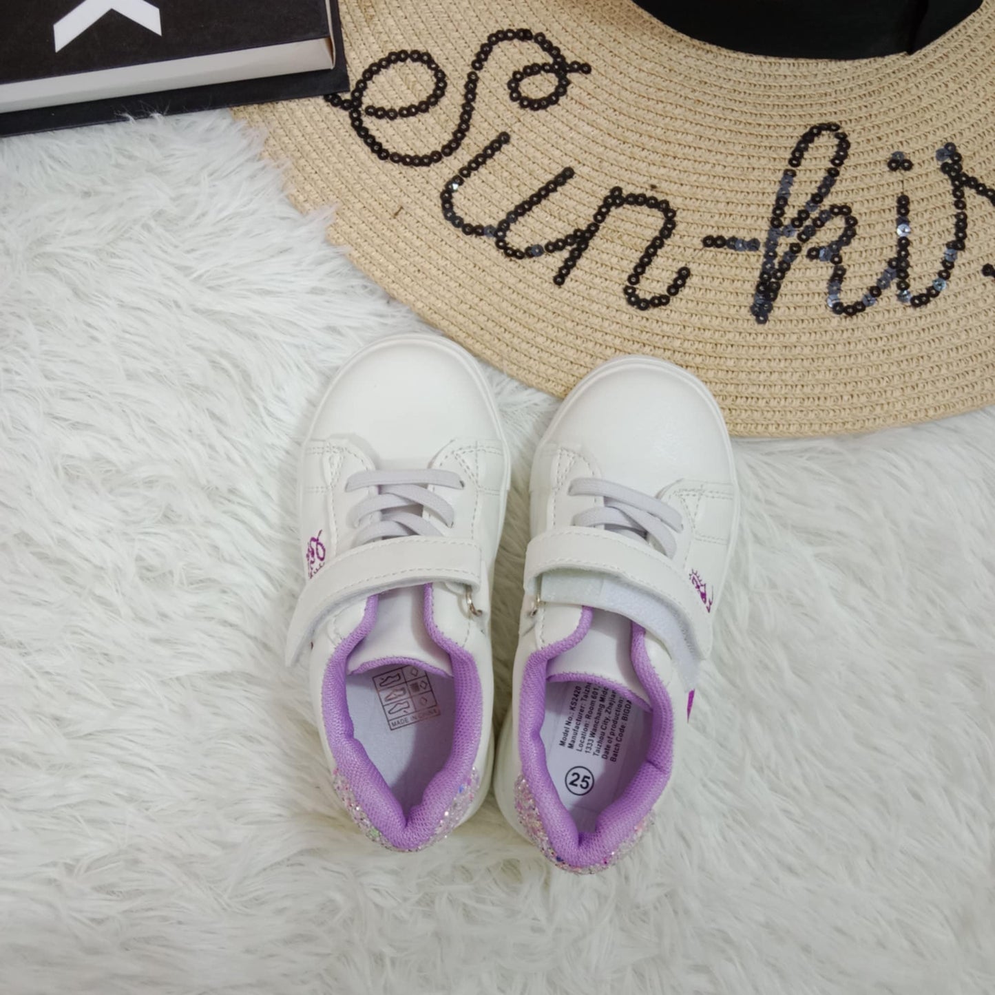 Girls’ White Sneakers with Lavender Lining