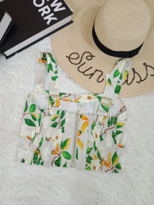 Floral Garden Print Crop Top with Wide Straps