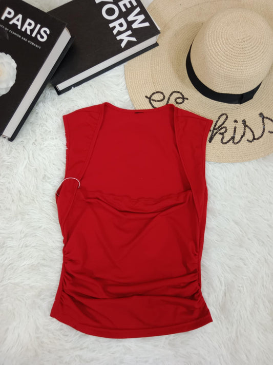 Sleek Red Ruched Sleeveless Top