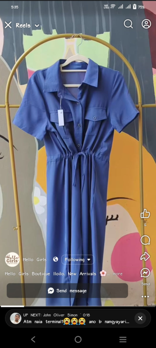 Women's Button-Down Utility Dress with Drawstring Waist