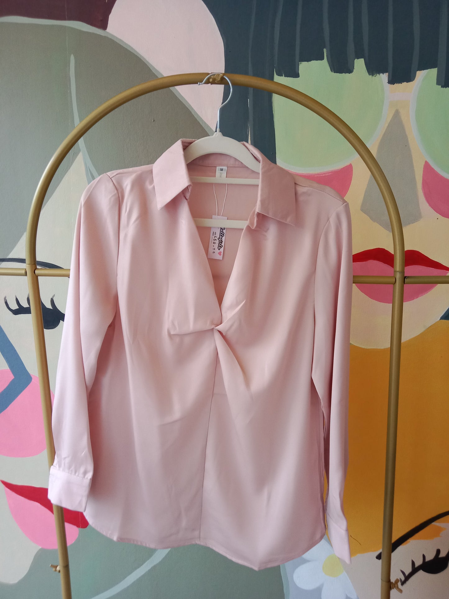 Chic Satin Long Sleeve Collared Blouse