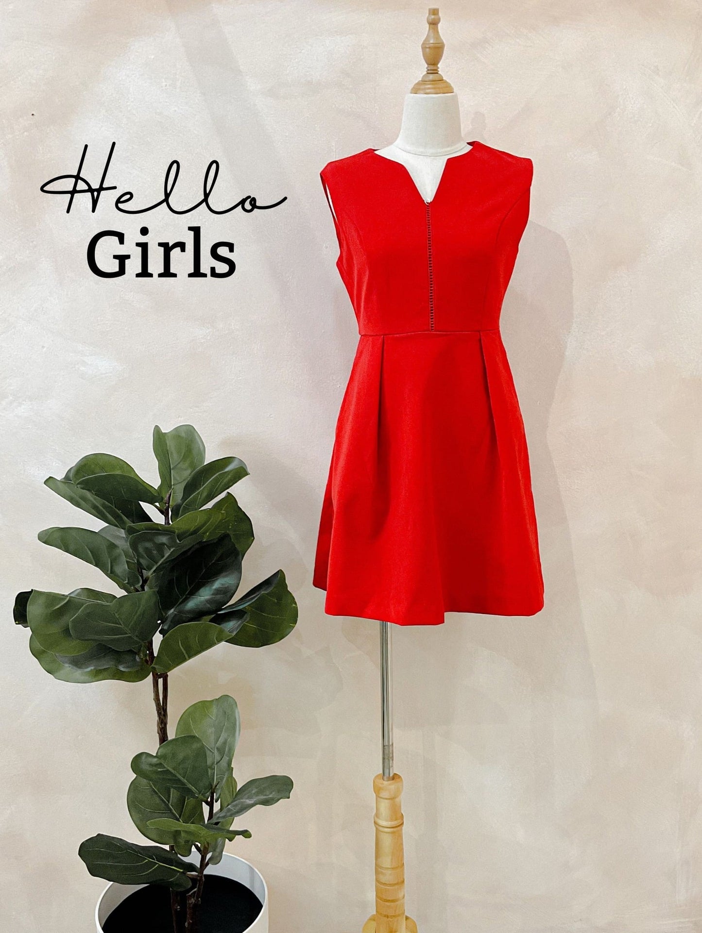 Sleeveless Red A-Line Dress with Notch Neckline