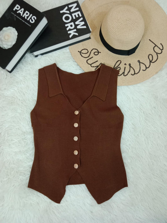 Collared Button-Front Knit Vest