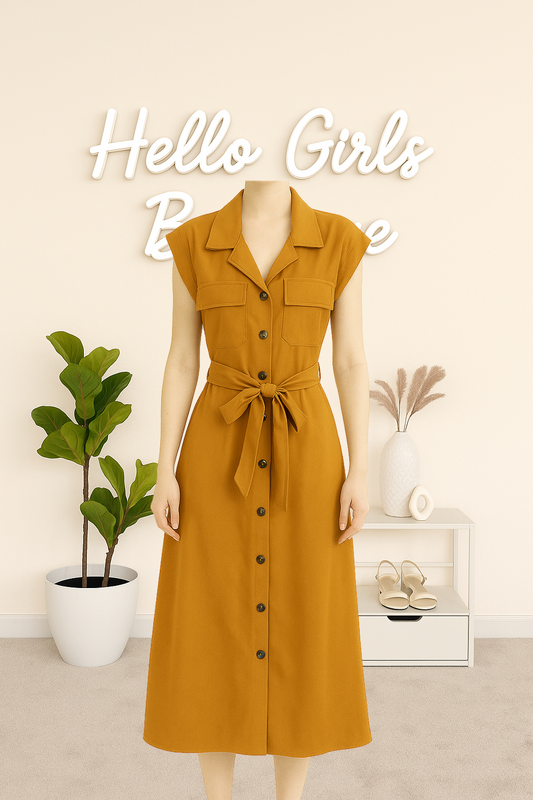 Women's Sleeveless Collared Button Down Midi Dress