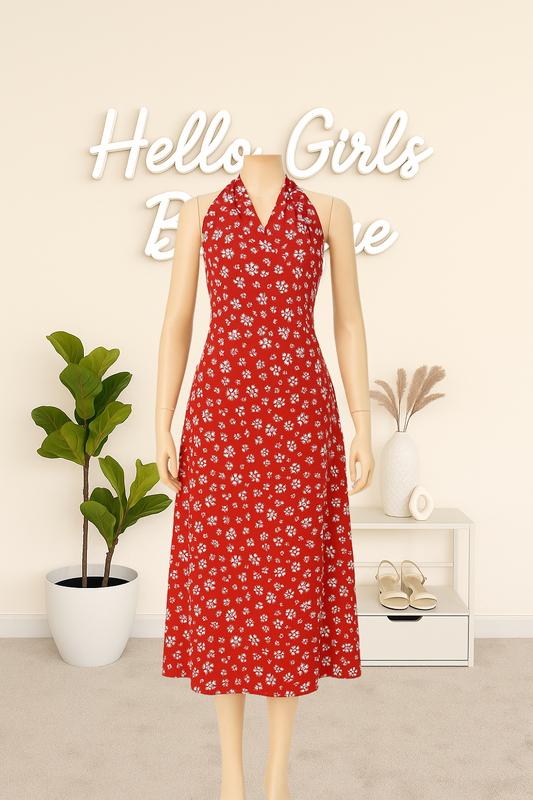 Floral Halter Neck Midi Dress