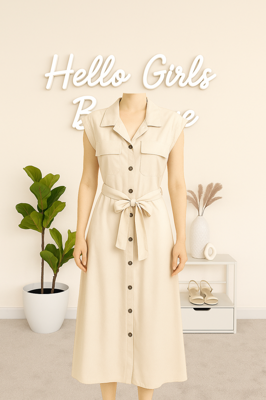 Women's Sleeveless Collared Button Down Midi Dress