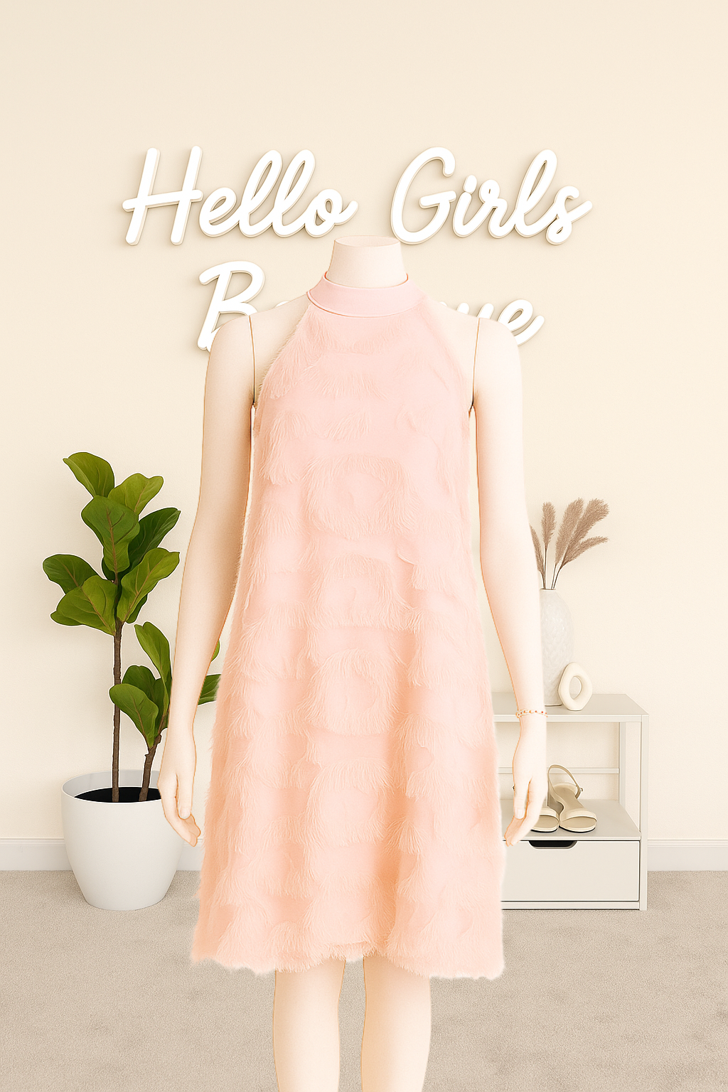 Pink Feather Fringe Halter Dress