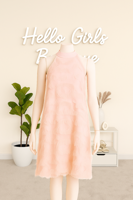 Pink Feather Fringe Halter Dress