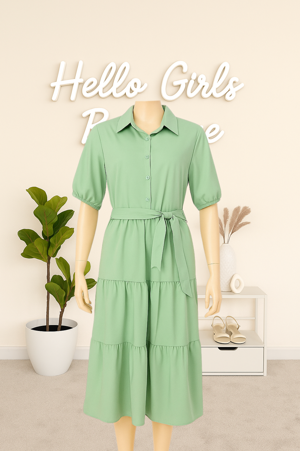 Women's Button Down Collared Midi Dress