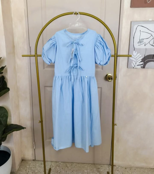 Girls’ Puff Sleeve Bow-Tie Dress