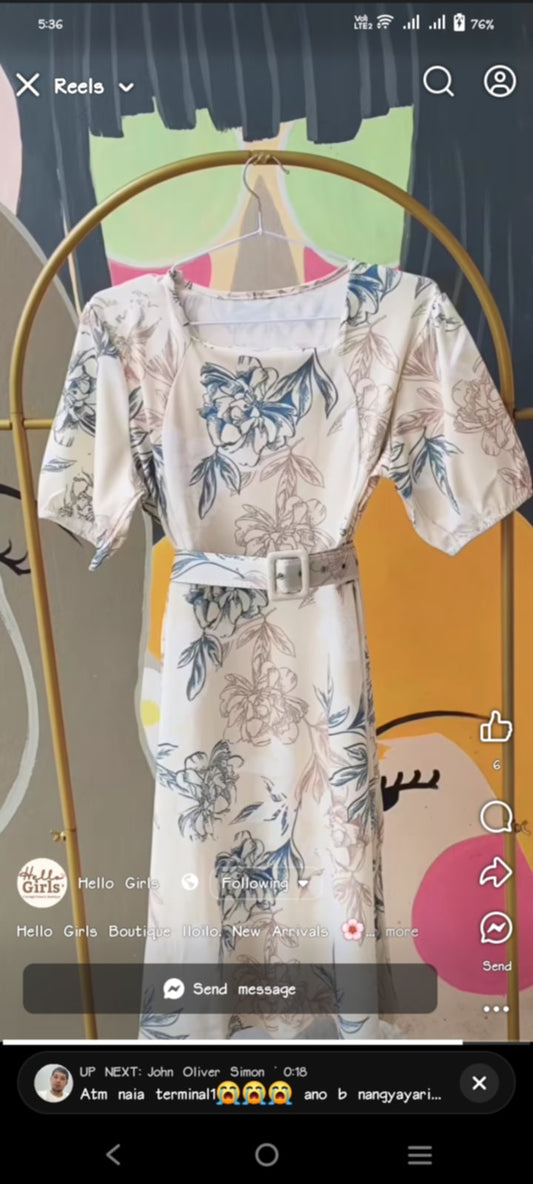 Floral Belted Puff Sleeve Midi Dress